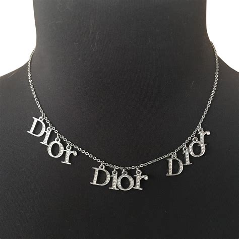 silver oval necklace that says dior|christian dior necklace silver.